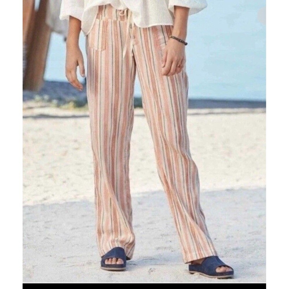 Sundance Gigi Pants Small Cream Orange Stripe Boho Gauzy Beachy Vacation Resort